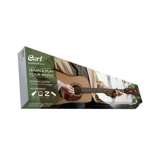 Cort Earth Pack - Acoustic Guitar, Picks, Strap, Tuner, Gig Bag