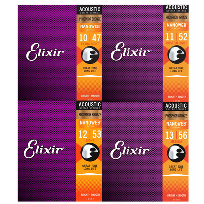 Elixir Nanoweb Phosphor Bronze Acoustic Guitar Strings (Assorted Gauges)