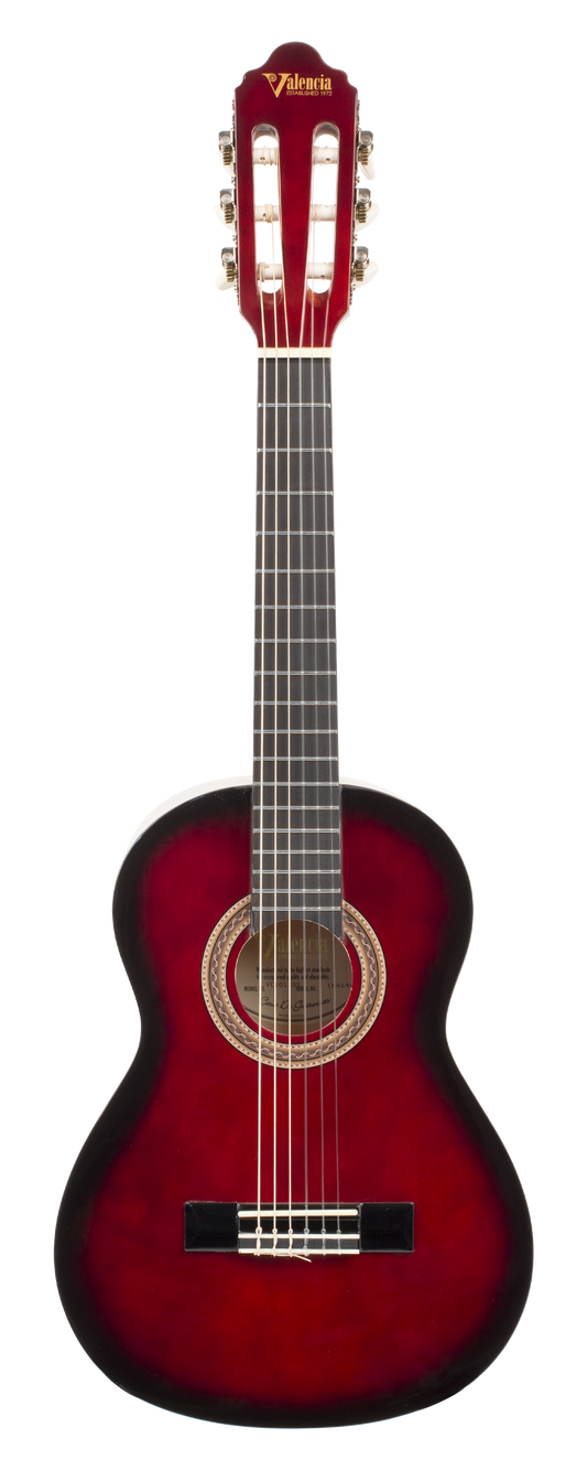 Valencia 100 Series VC101RDS 1/4-Sized Right-Handed Nylon Classical Guitar in Red Burst