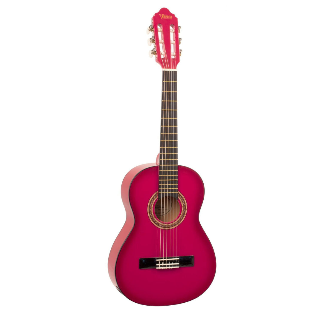 Valencia 100 Series VC102PKS Right-Handed 1/2-Sized Nylon Classical Guitar in Pink Burst