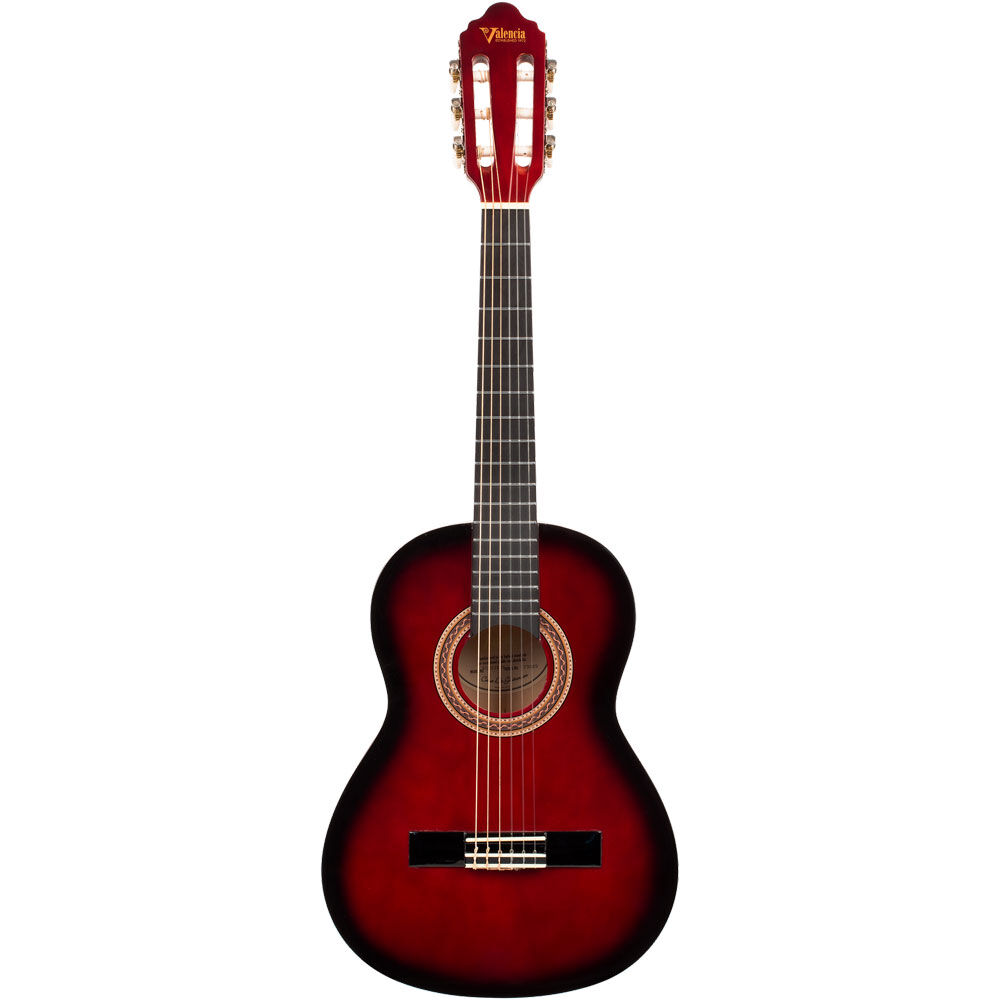 Valencia 100 Series VC102RDS 1/2-Sized Right-Handed Nylon Classical Guitar in Red Burst