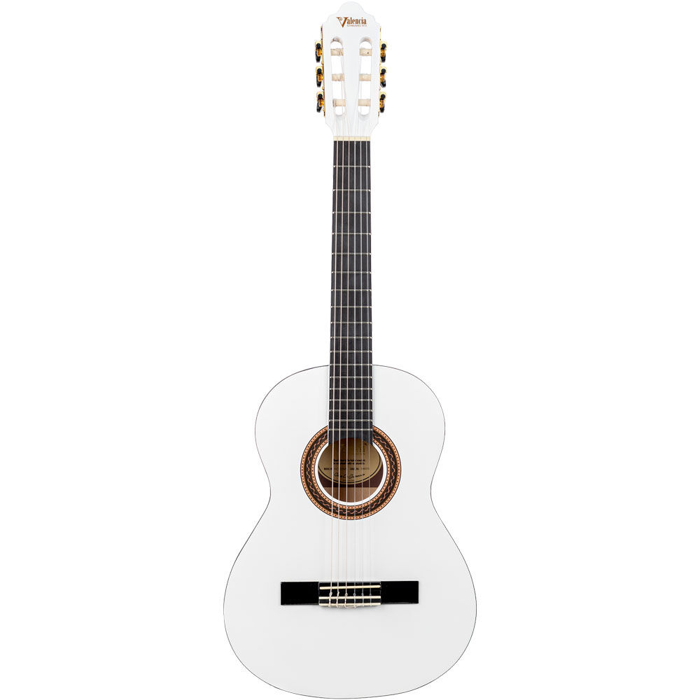 Valencia 100 Series VC103WT Right-Handed 3/4-Sized Nylon Classical Guitar in White