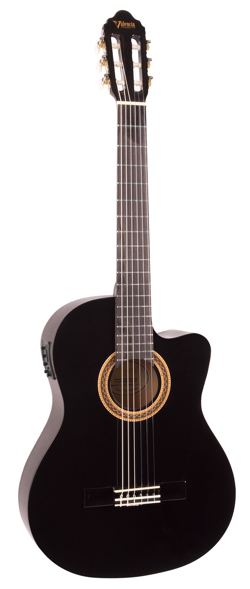 Valencia VC104CEBK Cutaway 4/4-Sized Right-Handed Electric Classical Guitar in Black