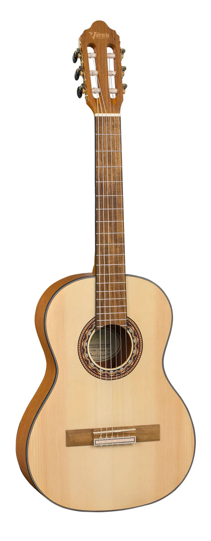 Valencia VC303 3/4-Sized Classical Guitar in Natural Finish