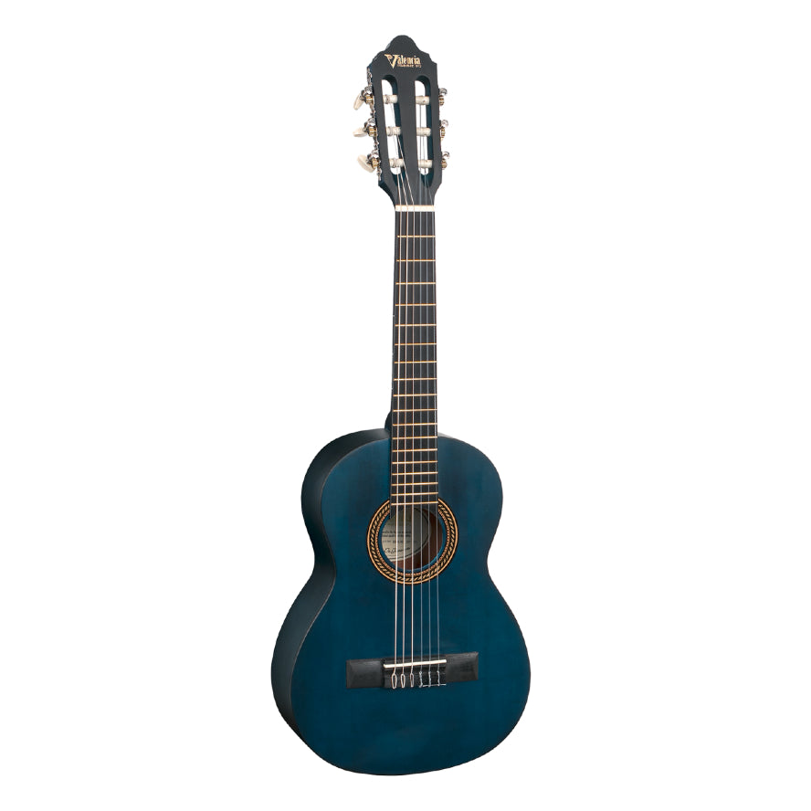Valencia 200 Series VC201TBU 1/4-Sized Right-Handed Classical Nylon Guitar in Transparent Blue