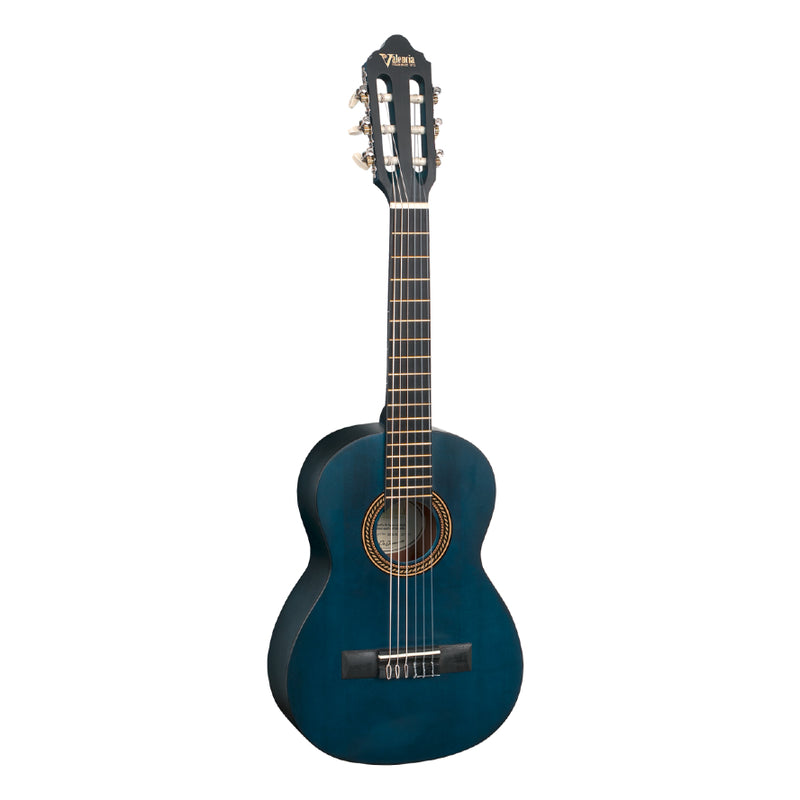 Valencia 200 Series VC201TBU 1/4-Sized Right-Handed Classical Nylon Guitar in Transparent Blue