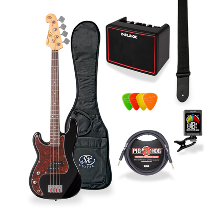 Southside Pack: SX VEP34LHB 3/4-Sized Left-Handed Precision-Style Bass Guitar in Black