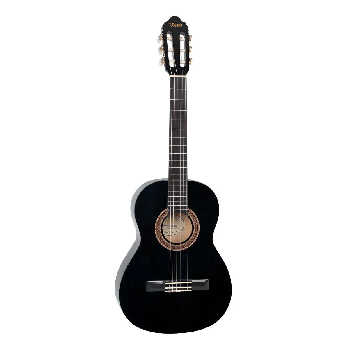 Valencia 100 VC103BK Right-Handed 3/4-Sized Series Nylon Classical Guitar in Black