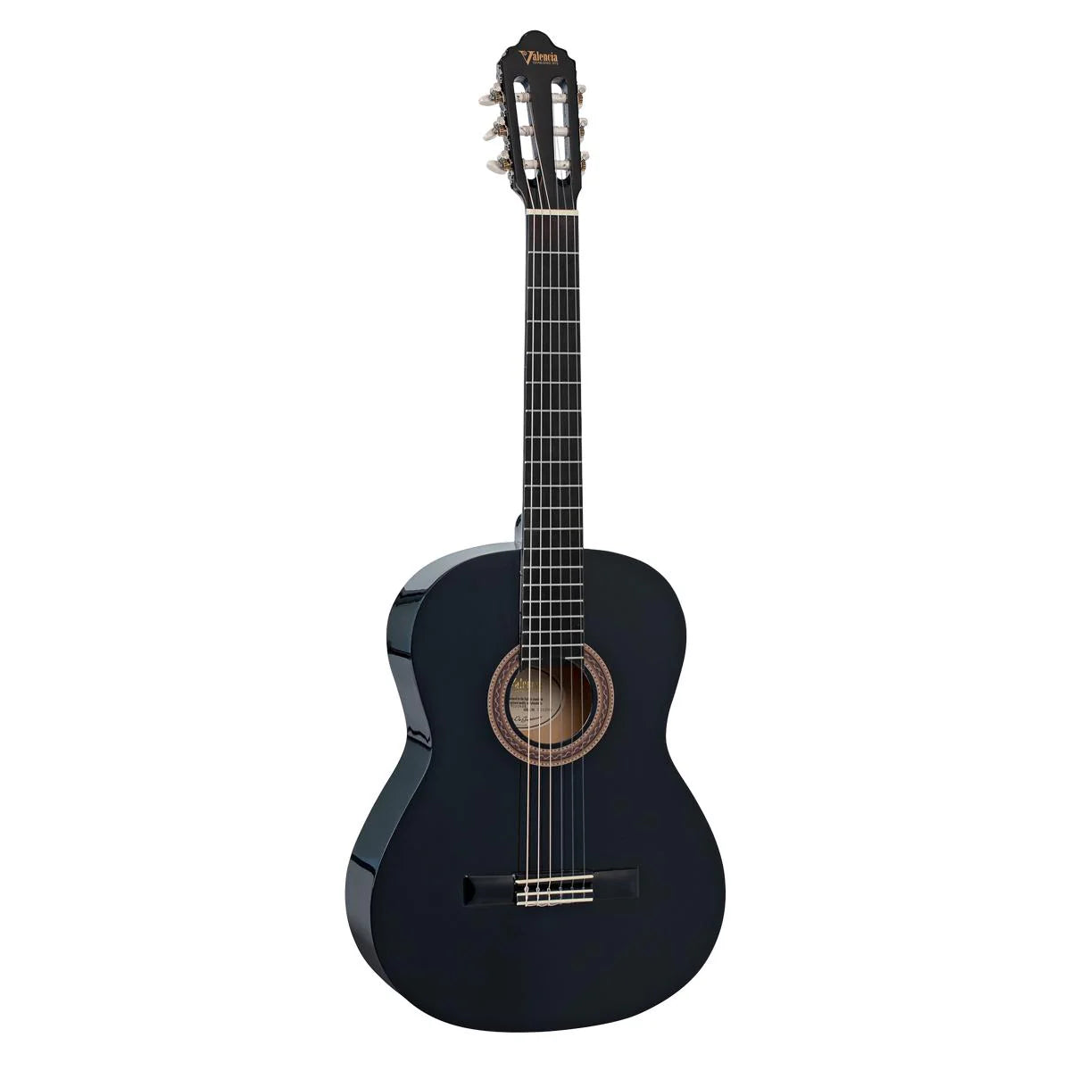 Valencia 100 Series VC104BK Right-Handed 4/4/-Sized Nylon Classical Guitar in Black