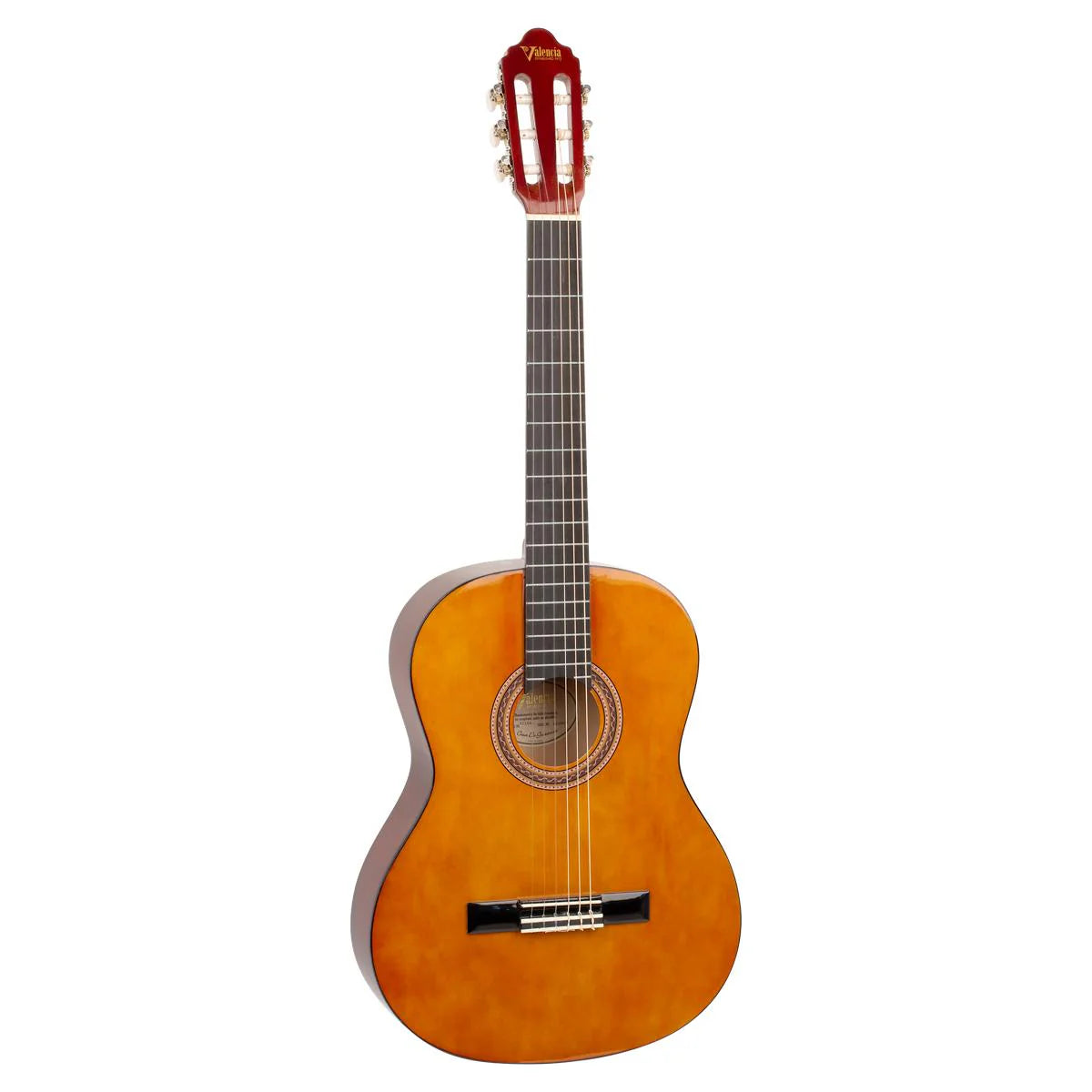 Valencia 100 Series VC104L Left-Handed 4/4-Sized Nylon Classical Guitar in Natural Sunburst