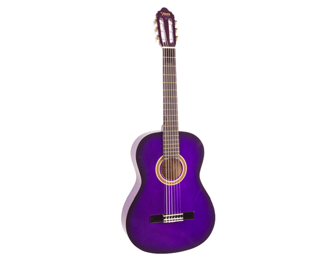 Valencia 100 Series VC102PPS 1/2-Sized Right-Handed Nylon Classical Guitar in Purple Burst