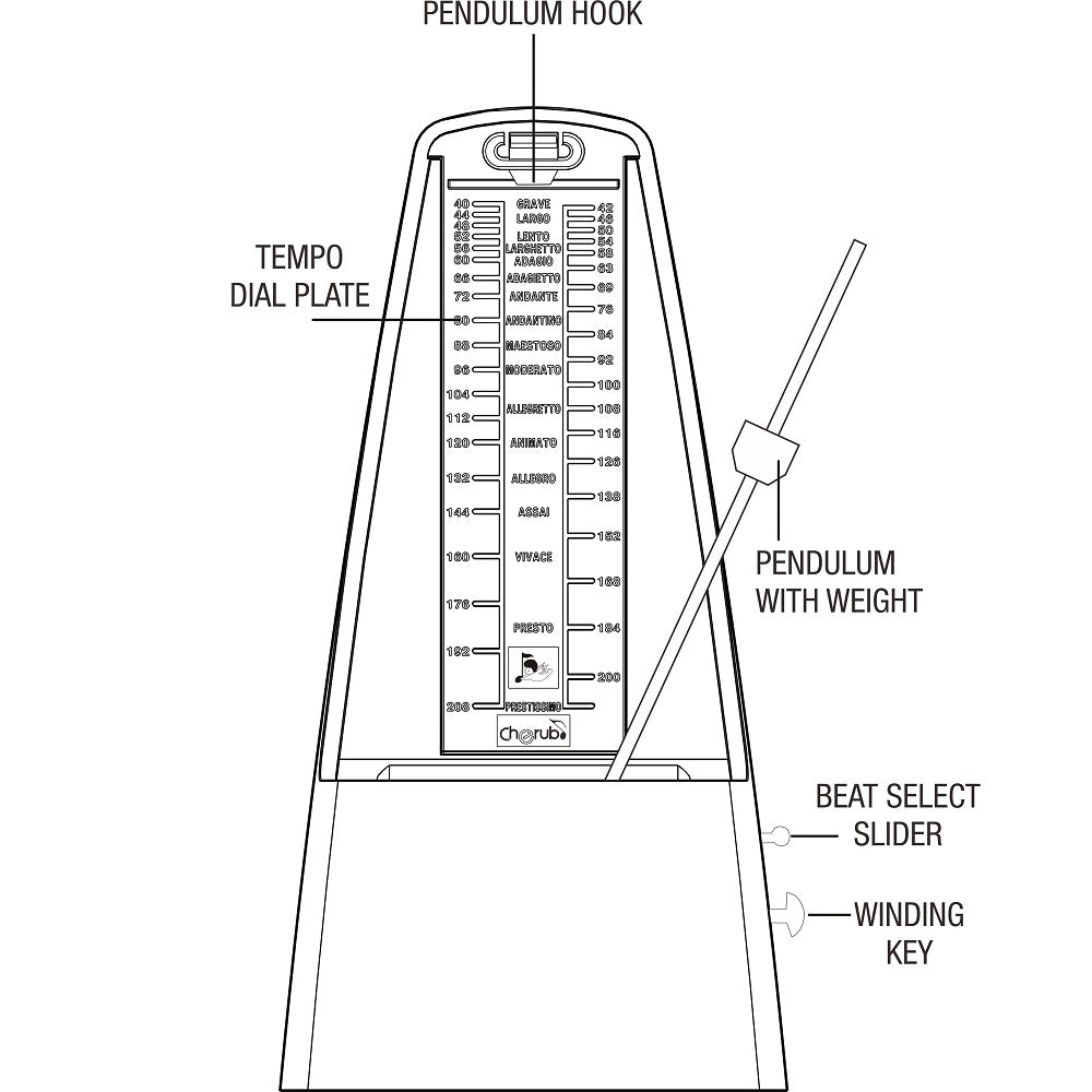 Cherub WSM-305 White Pyramid Style Mechanical Metronome with Bell