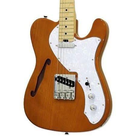 Aria Pro II TEG-Series Semi-Hollow Electric Guitar in Natural with White Pearl Pickguard