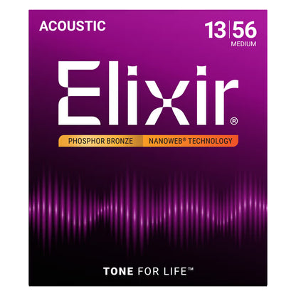 Elixir Nanoweb 80/20 Bronze Acoustic Guitar Strings E11102 Medium (13–56)
