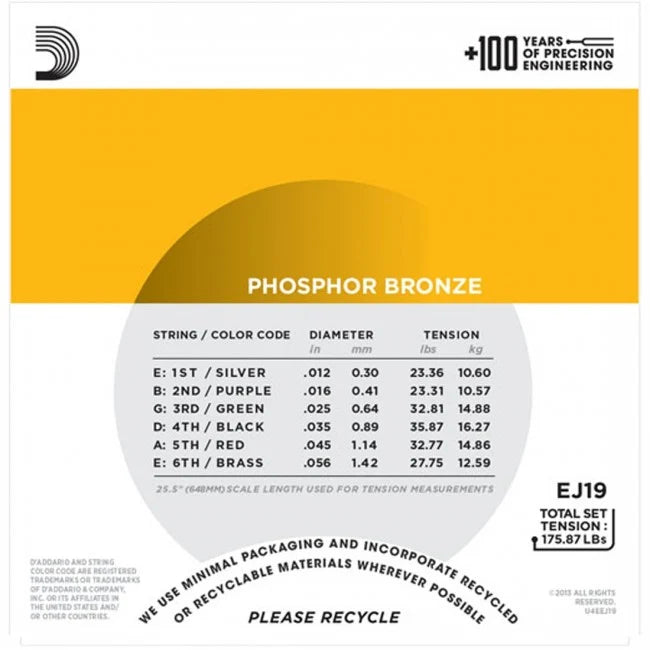 D'Addario EJ19 Phosphor Bronze 12-56 Bluegrass Acoustic Guitar Strings