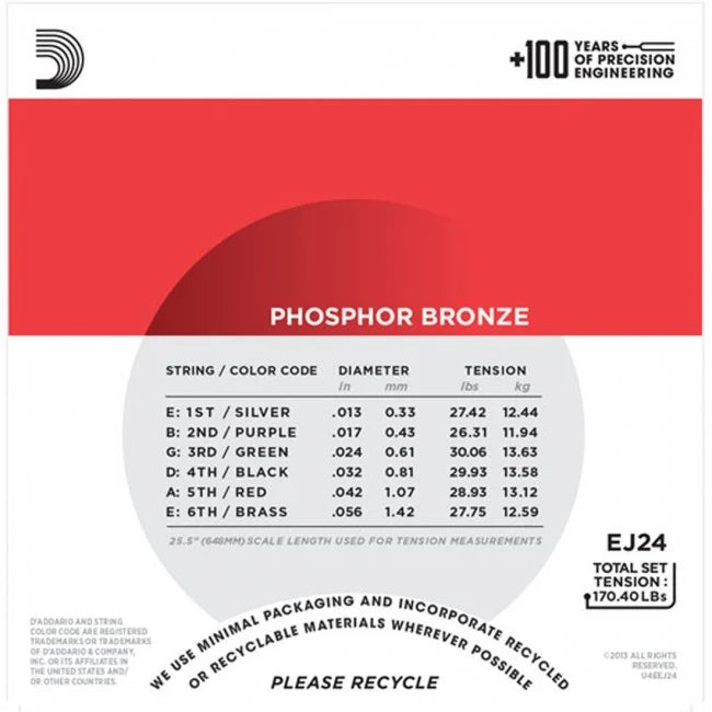 D'Addario EJ24 13-56 True Medium Phosphor Bronze Acoustic Guitar Strings
