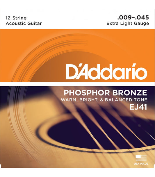 D'Addario EJ41 Phosphor Bronze Acoustic 12 String Set Extra Light 09-45