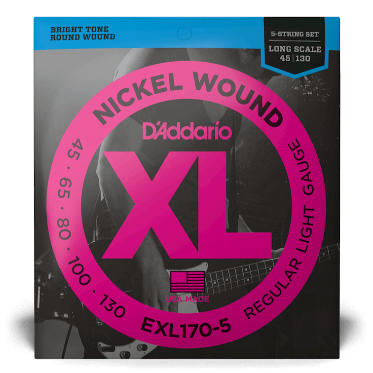 D'Addario XL Nickel Wound 5-String Electric Bass Strings (45-130)