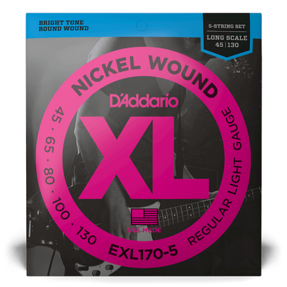 D'Addario XL Nickel Wound 5-String Electric Bass Strings (45-130)