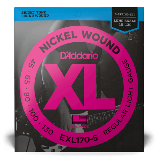 D'Addario XL Nickel Wound 5-String Electric Bass Strings (45-130)