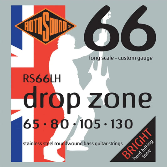 Rotosound Drop Zone Stainless Steel Bass Strings RS66LH Long Scale Custom Gauge (65-130)
