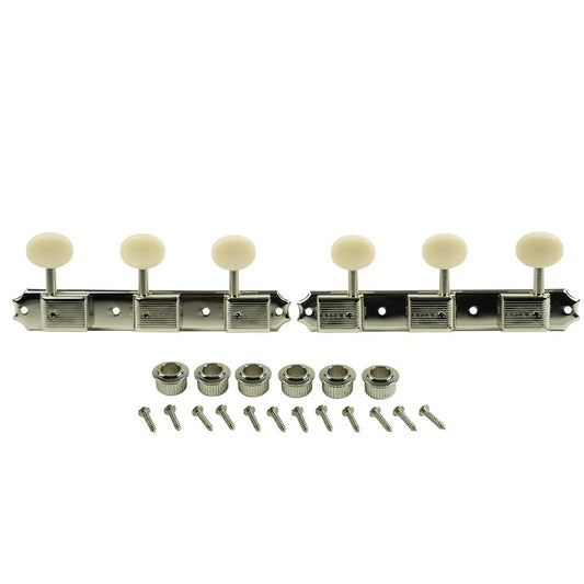 Kluson KD-3P-NP Single Line Deluxe Tuning Machines, 3 On A Plate - Nickel / Plastic