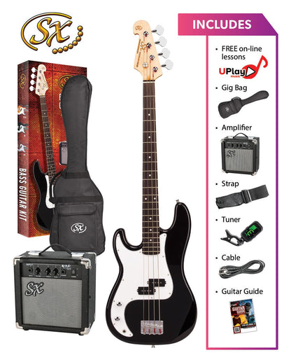 SX SB2SKLHB Precision-Style Left-Handed Full-Sized Bass Guitar Pack in Black