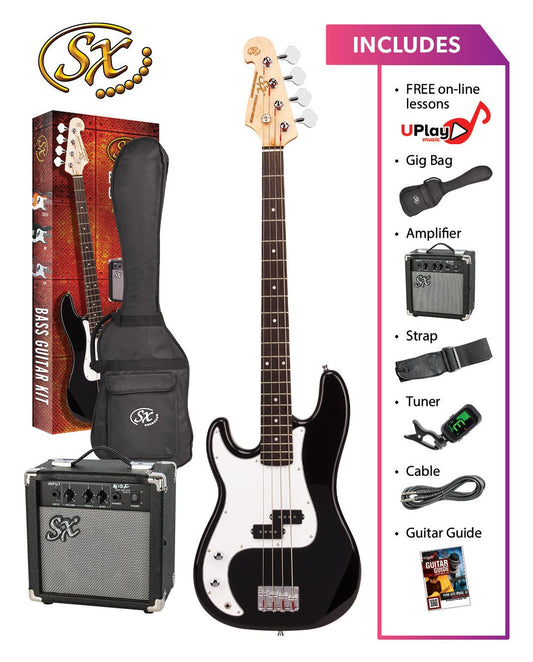 SX SB2SKLHB Precision-Style Left-Handed Full-Sized Bass Guitar Pack in Black