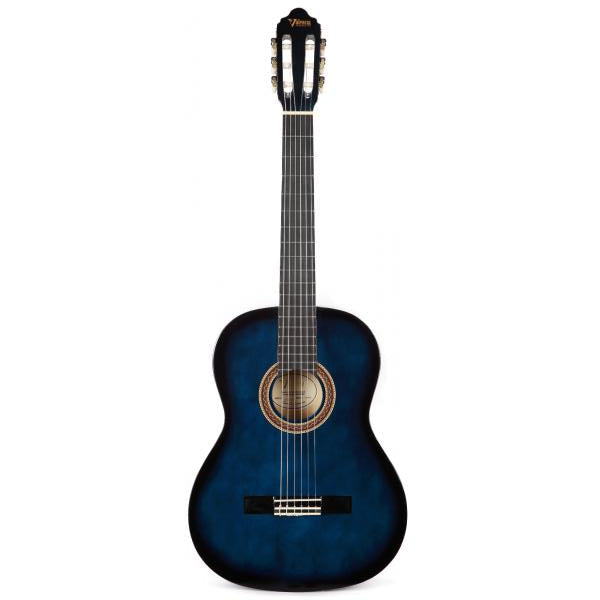 Valencia 100 Series VC104BUS Right-Handed 4/4-Sized Nylon Classical Guitar in Blue Burst
