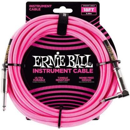 Ernie Ball 18' Braided Instrument Cable - Straight to Right Angle