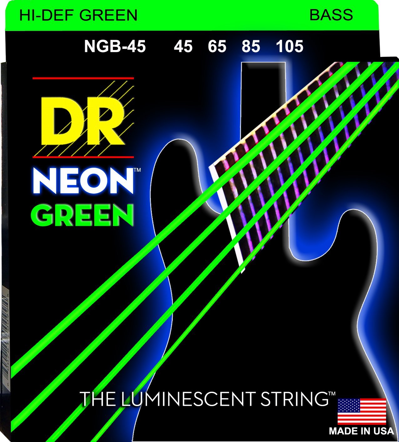 DR Hi Def Neon Bass Strings 45 105 Assorted Colours