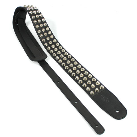 DSL BASESTD25-15-1 Round Stud Black Leather Guitar Strap