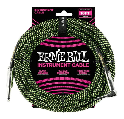 Ernie Ball 18' Braided Instrument Cable - Straight to Right Angle