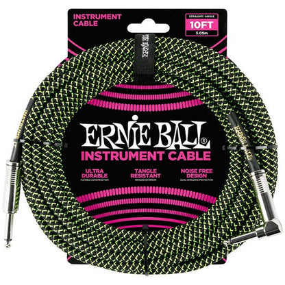 Ernie Ball 10' Braided Instrument Cable - Straight to Right Angle