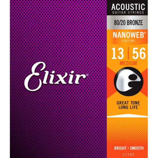 Elixir Nanoweb 80/20 Bronze Acoustic Guitar Strings E11102 Medium (13–56)