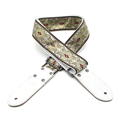 DSL JAC20-KING-GOLD With White Ends Jacquard Vegan Guitar Strap