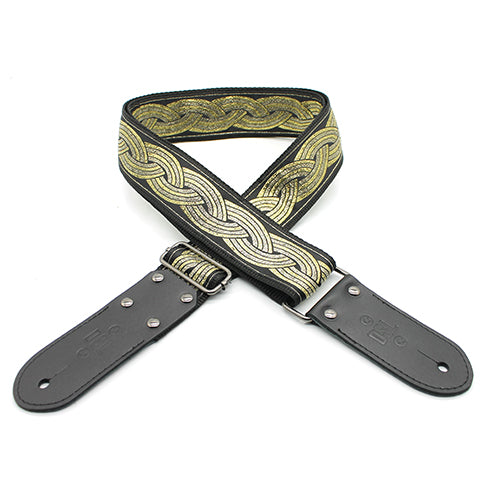 DSL JAC20-PLAT-GOLD With Black Ends Jacquard Vegan Guitar Strap