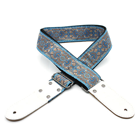 DSL JAC20-TAD-BLUE With White Ends Jacquard Vegan Guitar Strap