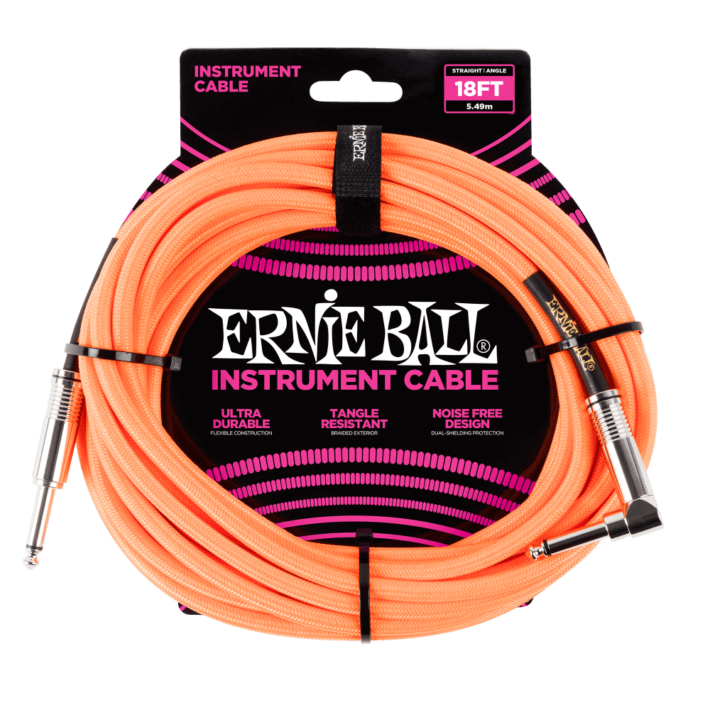 Ernie Ball 18' Braided Instrument Cable - Straight to Right Angle