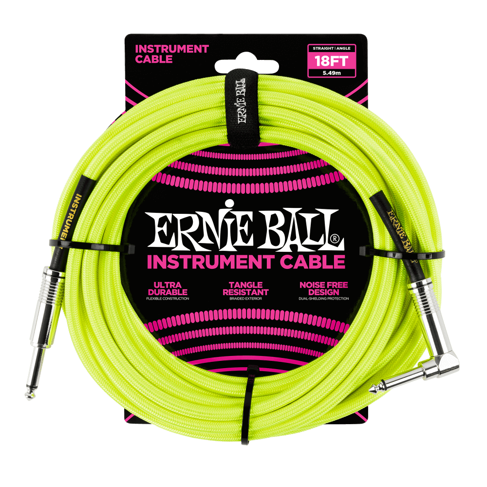 Ernie Ball 18' Braided Instrument Cable - Straight to Right Angle