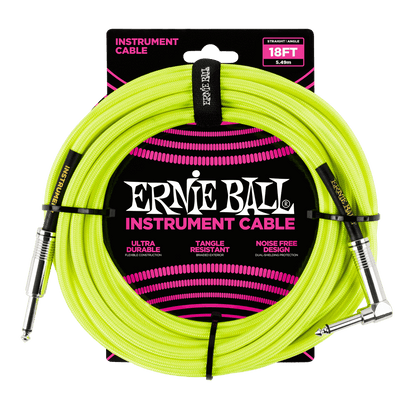 Ernie Ball 18' Braided Instrument Cable - Straight to Right Angle