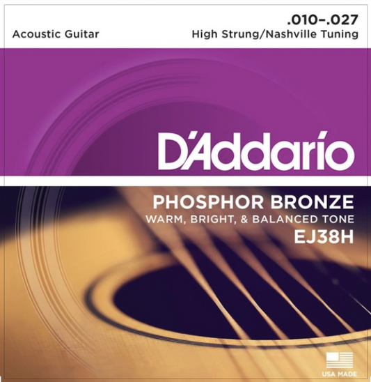 D'Addario Phosphor Bronze Acoustic Guitar Strings EJ38H High Strung/Nashville Tuning (10-27)