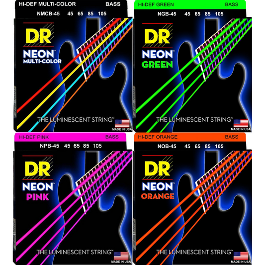 DR Hi-Def Neon Bass Strings 45-105 (Assorted Colours)