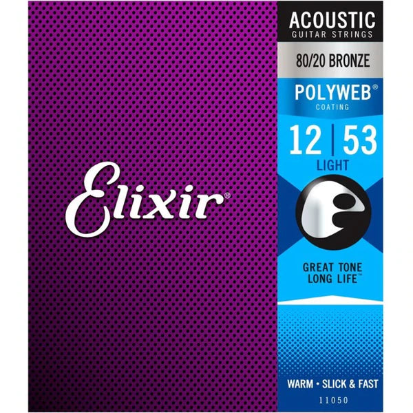 Elixir 11050 Polyweb 80/20 Bronze Light 12-53 Acoustic Guitar Strings