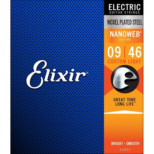 Elixir Nanoweb Nickel Plated Steel Electric Guitar Strings E12027 Custom Light (9-46)