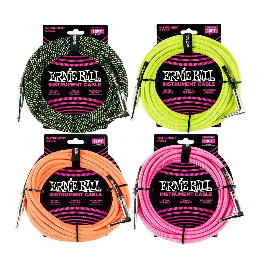 Ernie Ball 18' Braided Instrument Cable - Straight to Right Angle