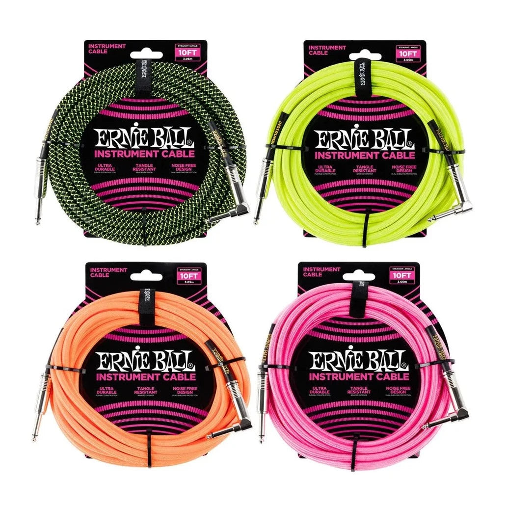 Ernie Ball 10' Braided Instrument Cable - Straight to Right Angle