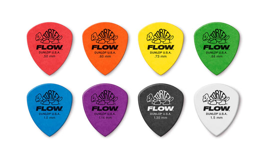 Dunlop Tortex Flow 12 Pack Picks (Assorted Sizes/Colours)